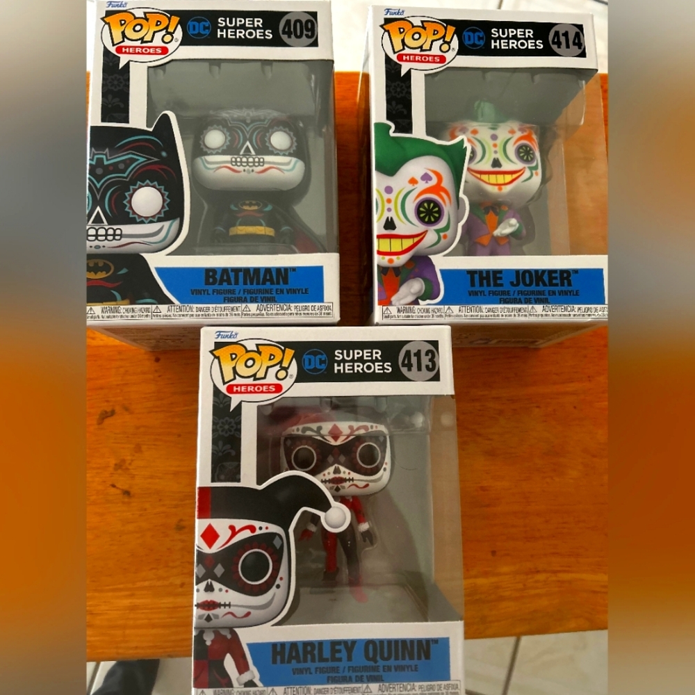 Batman, Joker and Harley Quinn Day of the Dead Funko Pops